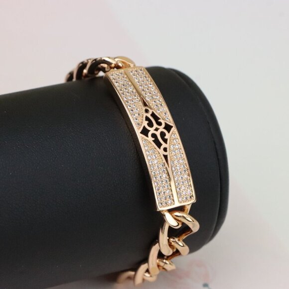 "Rose Gold Bracelet with Diamond Cutout Plate, XPBL0951 - Picture 1 of 12